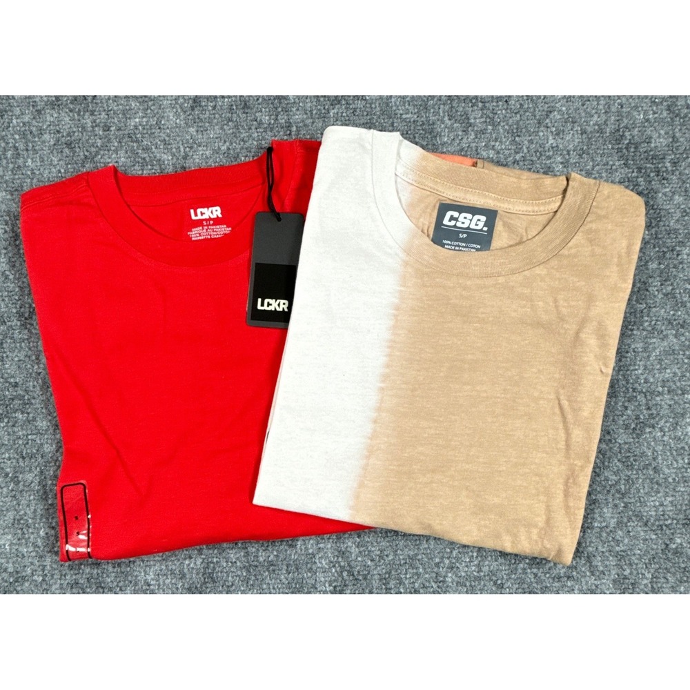 CSG LCKR Mens Small 2PK Bundle Red Brown Short Sleeve Multipack T Shirts NWT